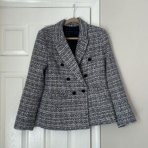Women House of Harlow 1960 Double Breasted Navy Tweed Blazer Jacket Lined Small